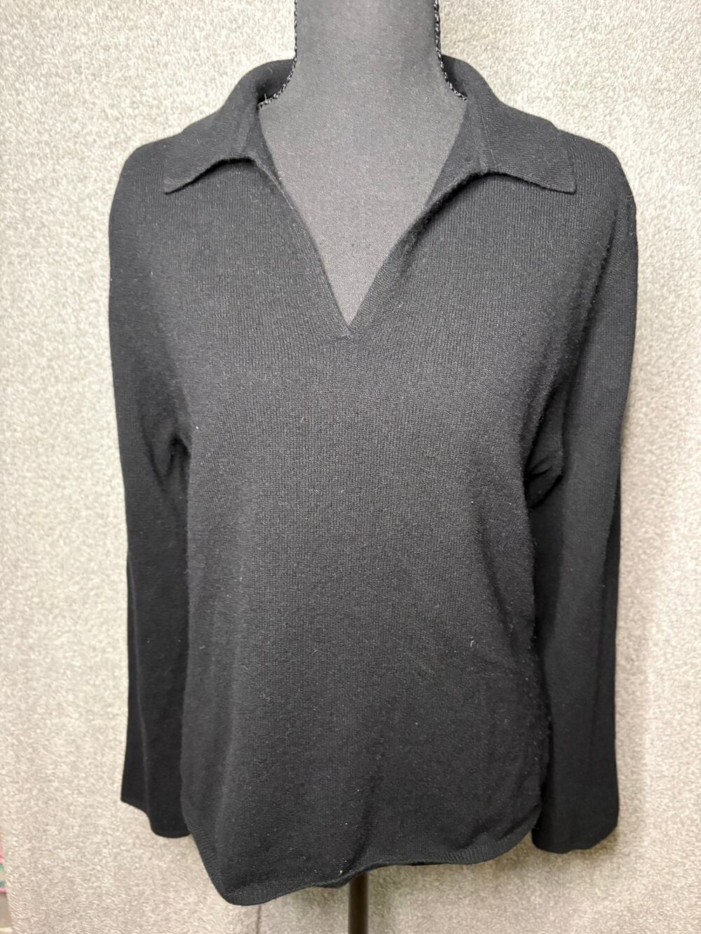 Lands End Black Cashmere Polo Sweater Womens Medium